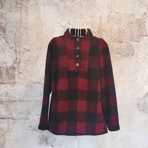 North River Plaid Fleece Pullover Red & Black Womens Size XL